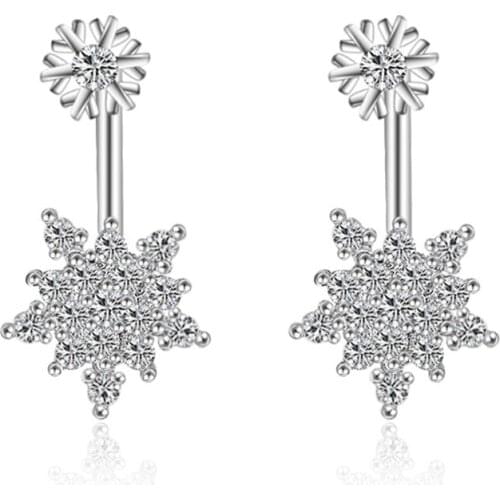 Wholesale Fashion Jewelry 2017 New Shiny Zircon Snowflake Design 925 Sterling Silver Stud Earrings for Women Jewelry Gift