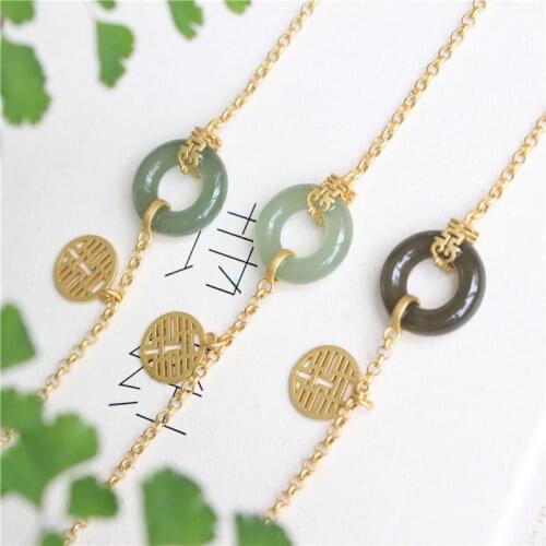 Original S925 Sterling Silver Gilding Hetian Jade Peace Buckle Double Happiness Creative Goddess Matching Ladies Complex Silver