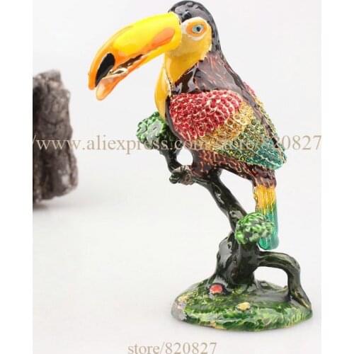 Bird Crafts Figurine Gift Animal Bird Multi Color Display Trinket Box Love Bird Faberge Rhinestone Jewerly Trinket Box