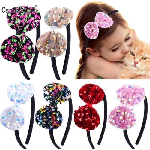 New Sequin Bow Headband for Girls Birthday Party Hair Band Cute Shiny Hairy Winter Headdress Hair Accessories