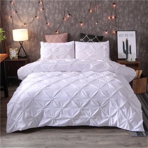 Luxury Bedding Set Solid Color Pinch Pleat Art Work Duvet Cover With Pillowcases White Grey Bed Covers Queen King Size 3pcs