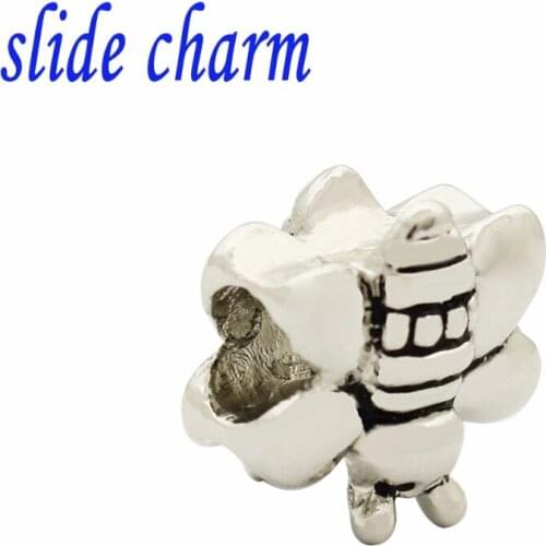 Slide charm Free shipping Antique black and white beebeads fit Pandora charm bracelet hand jewelry accessories Christmas gift 11