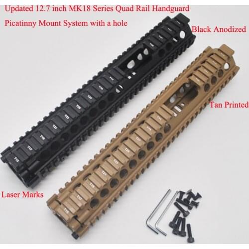TriRock Black/Tan_Updated 12.7'' inch Quad Rail Handguard Fit .223/5.56 MK18 Series Picatinny Mount System Can Split with a Hole