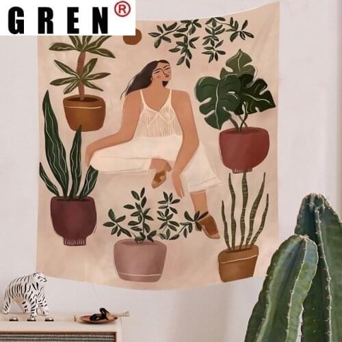 GREN Nordic Rest Women Abstract Tapestry Wall Hanging Covering Rugs Background Cloth Beach Mat Blanket Art Bedroom Home Decor