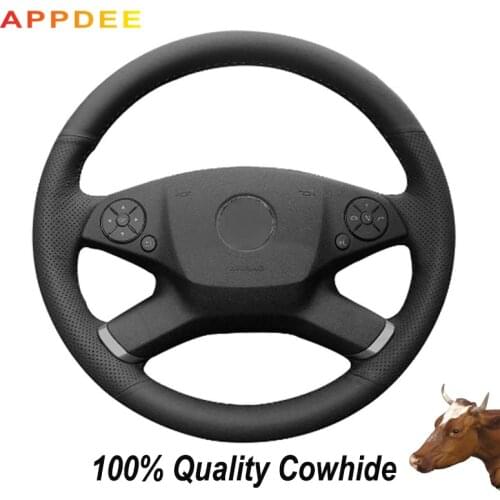 Hand-stitched Black Genuine Leather Steering Wheel Cover for Mercedes Benz E-Class W212 E 200 260 300 2009-2013