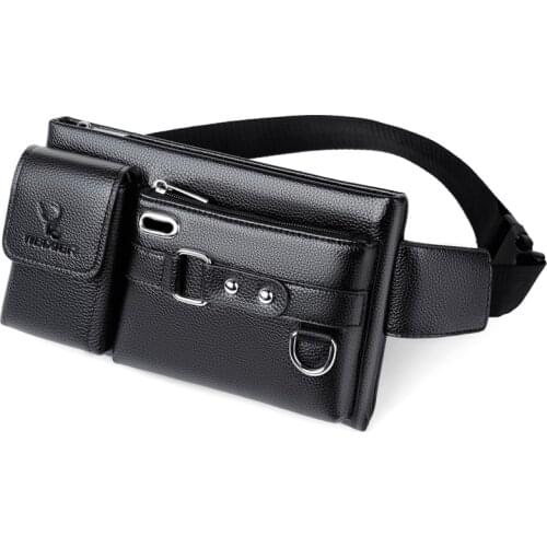 Fashion Waist Packs Men Top PU Leather Fanny Bag for Phone Pouch Leather Messenger Bags Fanny Pack Male Travel Waist Bag Men