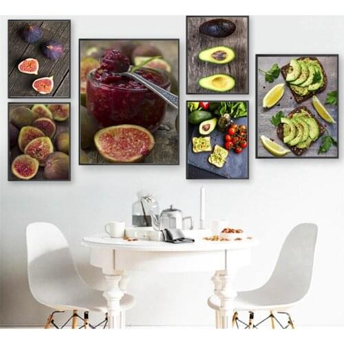 Toasts With Avocado Fig Fruits Jam Canvas Paintings Art Nordic Decorative Poster On The Wall For Living Room Diner Room Kitchen