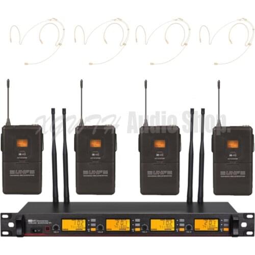 UHF PLL 4 Beige Headset Stage Performance Presentation Vocal Karaoke Professionele Wireless Microphone System