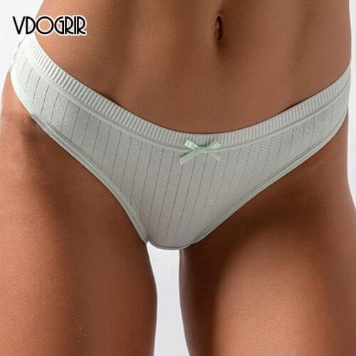 VDOGRIR New Womens Cotton Intimates Underwear Seamless Thong Sexy Woman G-String Low Rise Female Panties With Bow Lady Lingerie