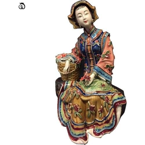 WU CHEN LONG Classical Beautiful Women Statue Decoration Chinese Style Yi Lady Art Sculpture Ceramic Craft Home Decor R7010