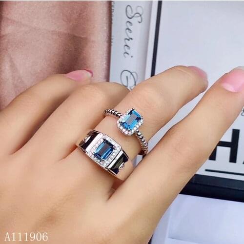 KJJEAXCMY boutique jewelry 925 sterling silver inlaid natural gemstone blue topaz men and women couple ring support detection ex