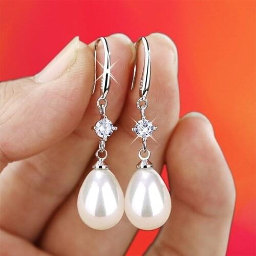 Pearl Earrings S925 Tremella Hook Imported Zircon Big Water Drops Retro Send Mother Girl