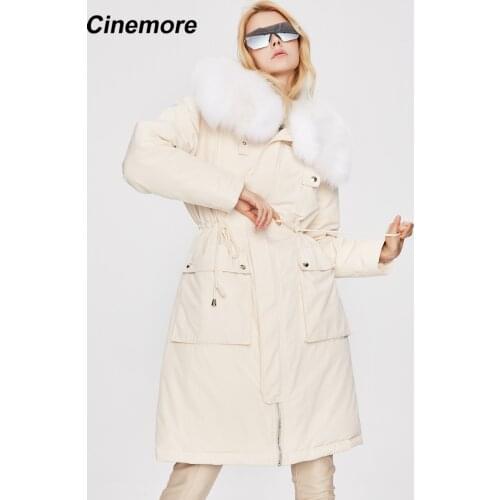 Cinemore 2020 Winter new down jacket women Fashion big silver fox fur collar Parka Coat Hight Quality fashion Female 82041
