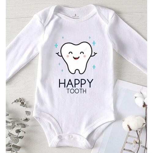 Winter Jumpsuit for Newborn Boy Clothing Long Sleeve Toddler Romper Happy Tooth Printed Baby Clothes Girl Onesie Kids' Things