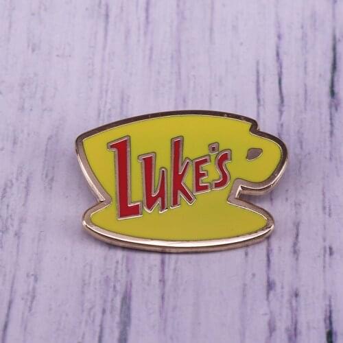 Lukes Diner Lapel Pin Gilmore Girls Inspired Yellow Red Brooch Coffee Cup Badge