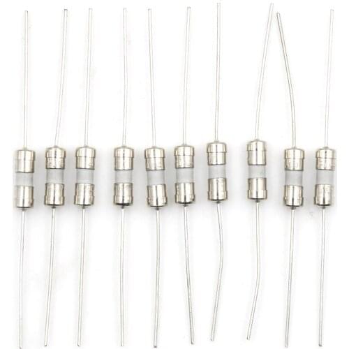 10pcs/lot Ceramic Fuse The Fuse Tube Lead Foot 5A 250V 3.6*10mm Double Iron Cap Axial Slow Blow Fuse With Lead Wire Accessories