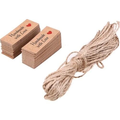 100pcs Label Gift Tags with String Watch Jewelry Display Price Label Kraft Paper Cards Handmade with Love Blank Garment Tag