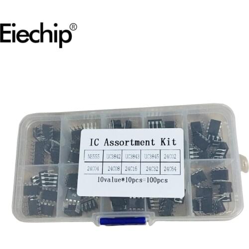 100pcs/lot In common use DIP IC kit NE555 UC3842 UC3843 UC3845 24C02 24C04 24C08 24C16 24C32 24C64 DIP each 10pcs