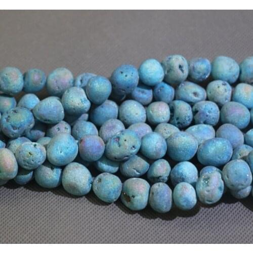 2018 New Fashion 8/10/12mm Natural 6 stone Metallic Titanium Coated Bead Druzy Agates Necklace DIY Jewelry Making Accessories