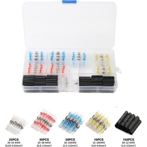 250Pcs Electrical Wire Connectors Heat Shrink Solder Sleeves Fast Butt Connector Waterproof Insulated Cable Soldering Terminal