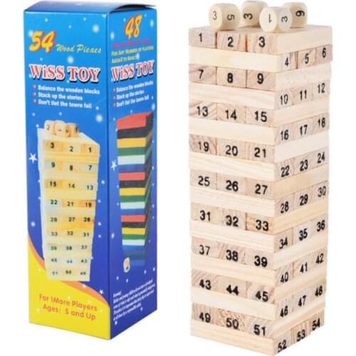 54Pcs Building Blocks Toy Funny Mini Wooden Tower Hardwood Stacker Extract Montessori Educational Game for Children Gifts