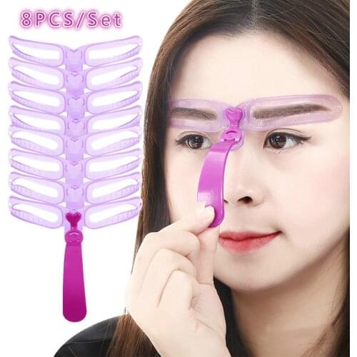 8PCS Eyebrow Shaper Template Easy Eyebrow Stencils Kit Reusable Helper Ruler Grooming Card Defining Makeup 8 in1 Eyebrow Shaping