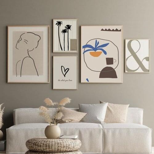 Boho Abstract Line Palm Tree Minimalist Canvas Painting Poster Print Wall Art Picture for Living Room Interior Home Decoration