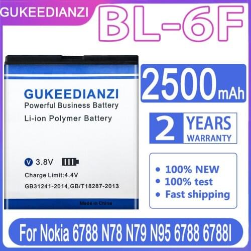 GUKEEDIANZI Replacement Battery BL-6F 2500mAh For Nokia 6788 N78 N79 N95 6788 6788I BL 6F Nokia6788