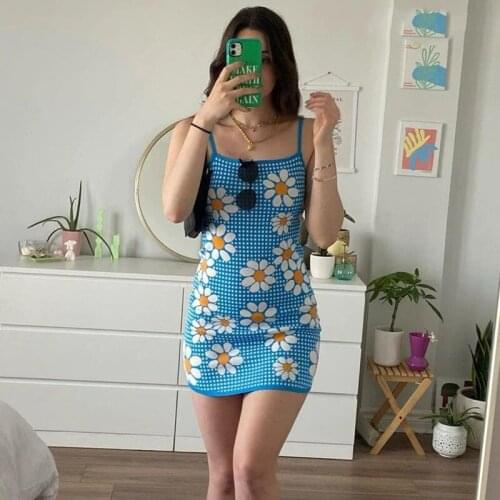 Allukasa Sexy Fashion Dress Floral Plaid Print Y2K Summer Casual Mini Sleeveless Party Club Backless Beach Vacation Short Dress