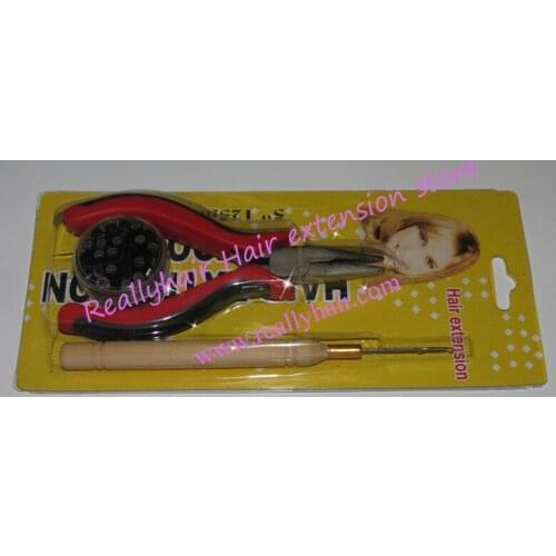 Free shipping 1pcs Pliers Straight Head and Hook Needle&100pcs hair extension links/beads/tubes Professional Hair Extension Tool