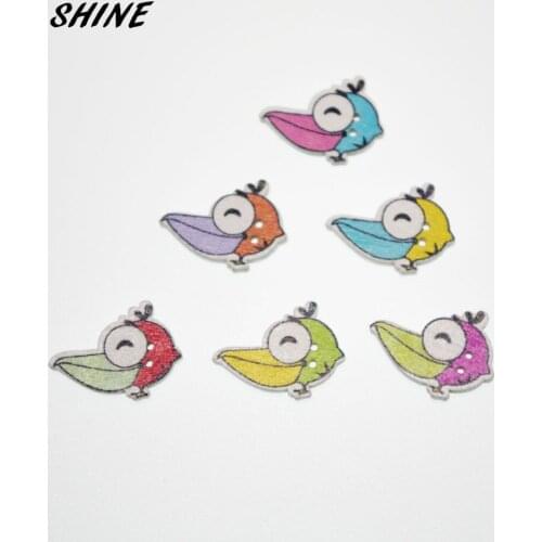 SHINE Wooden Sewing Buttons Scrapbooking Bird Flatback 25X18mm 50PCs Costura Botones Decorate bottoni botoes