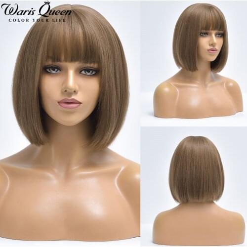 Short Bob Stright Wig With Bangs Ombre Blonde Black For Women Natural Lolita Cosplay Daily Hair Heat Resistant Synthetic Wigs