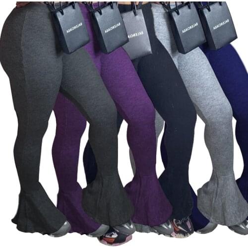 New Solid Fall Womens Stretch Bell Bottom Trousers Ladies Bodycom Slim Flared Pants High Elasticity Fashion Casual Long Pants