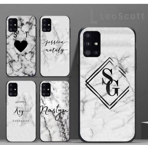 GREY MARBLE INITIALS NAME Phone Case For Samsung A32 A51 A52 A71 A50 A12 A21S S10 S20 S21 Plus Fe Ultra