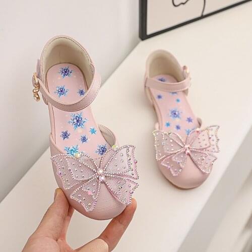 ChildrenS Summer School Shoes For Girls Princess Leather Sandals Kids Fashion Rhinestone Bow Sandals 2021 3 5 7 8 9 10 12 Year