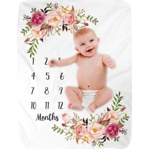 Baby Milestone Blanket Flannel Newborn Photo Prop Backdrop with Monthly Growth Chart for Girl and Boy F3ME