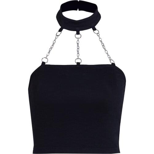 Women Sexy Haltler Tanks Sleeveless Chains Hainging Bustier Vests FemaleSolid Camis S-L