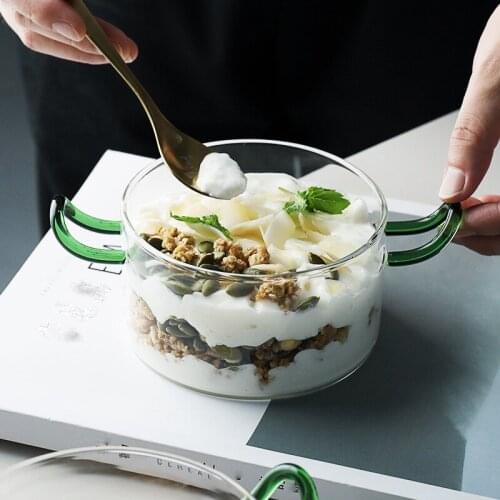 Nordic Double Ear Bowl Glass High Borosilicate Heat Resistant Glass Bowl Nordic Glass Salad Bowl Household Creativity