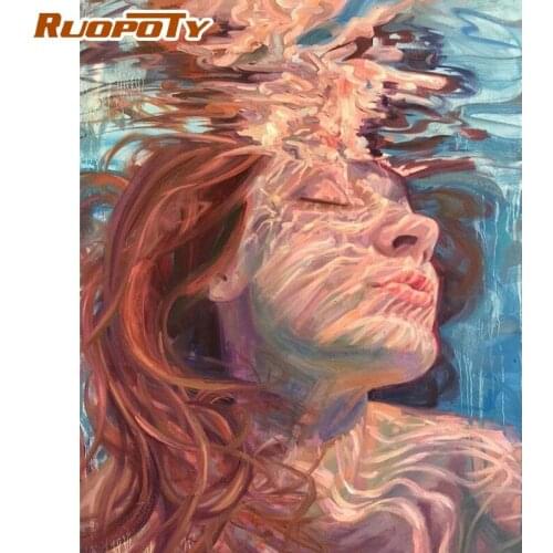 RUOPOTY 60x75cm Picture By Numbers Kits For Adults Woman In Water Handmade Acrylic Pigment Coloring On Canvas Home Decors
