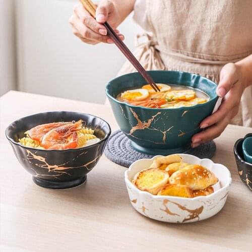 High temperature frosted marbled golden salad pasta bowl fruit dessert bowl ceramic tableware bone china dinner set