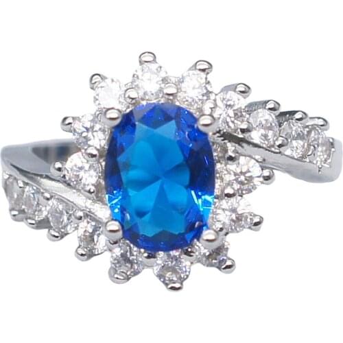 Vintage Style Ring Engagement Silver Blue Gemstone Wedding Band Jewelry Gift