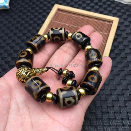 Fine Nature chalcedony Tibetan 3 Eyes Dzi. Bead Talisman bracelet Bangle Lucky Bless