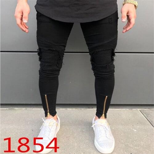 HOt 2020 spring autumn Man high street blockbuster jeans fold knee ankle zipper foot locomotive Man high street mens trousers