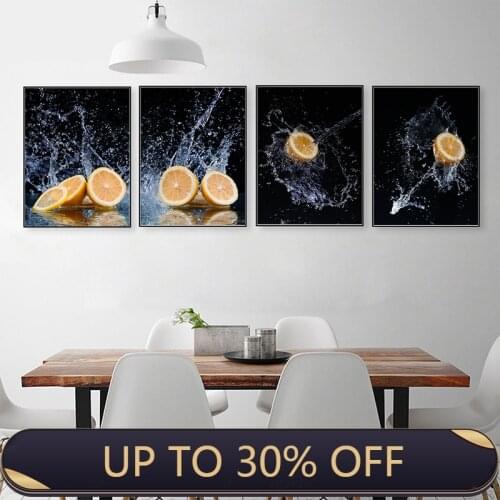 Lemon In Water Splash Modern Home Decor Wall Art Picture For Kitchen Living Room Fruits HD Spray On Canvas Oil Painting Posters