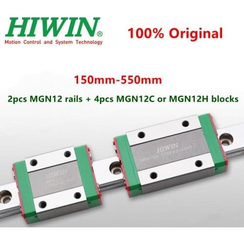 2pcs Hiwin linear guide MGN12 150 200 250 300 330 350 400 450 500 550 mm MGNR12C rail + 4pcs MGN12C or MGN12H block carriage CNC
