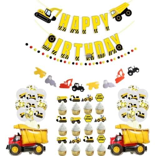 Car Cake Topper Construction truck digging machine Childrens Birthday Party Decoration Boy Birthday Cake Decor Baby Shower