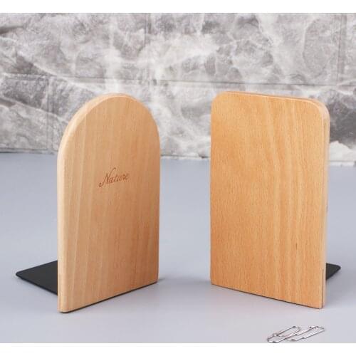 Nature Wooden Desktop Organizer Desktop Office Home Bookends Anti-skid Book Ends Stand Holder Shelf