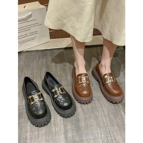 2021 spring and autumn new ladies small leather shoes all-match thick-soled shoes British style metal buckle single shoes