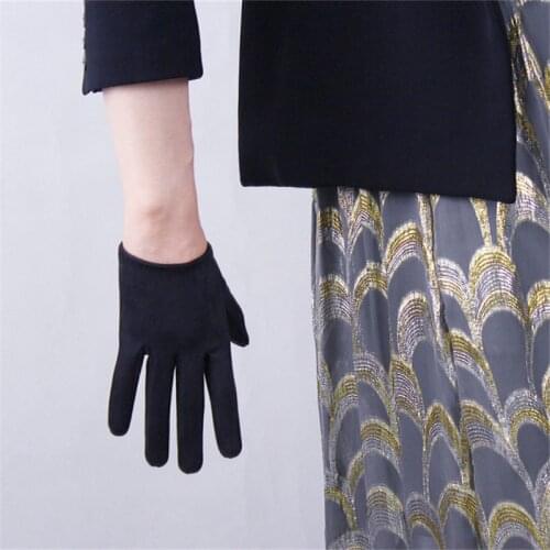 16cm Suede Gloves Grinding Fur Suede Emulation Leather Matte Scrub Black Ultra Short Female Gloves Free Shipping WJP34-16