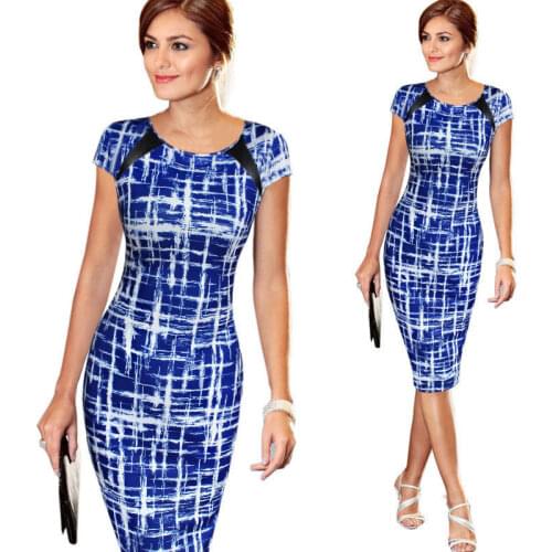Hot Women Elegant Dresses Bodycon Office Formal Business Work Party Sheath Tunic Pencil Midi O-neck Short Sleeves Dress